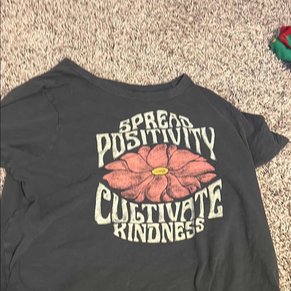 Black Graphic Tee with Pink Flower